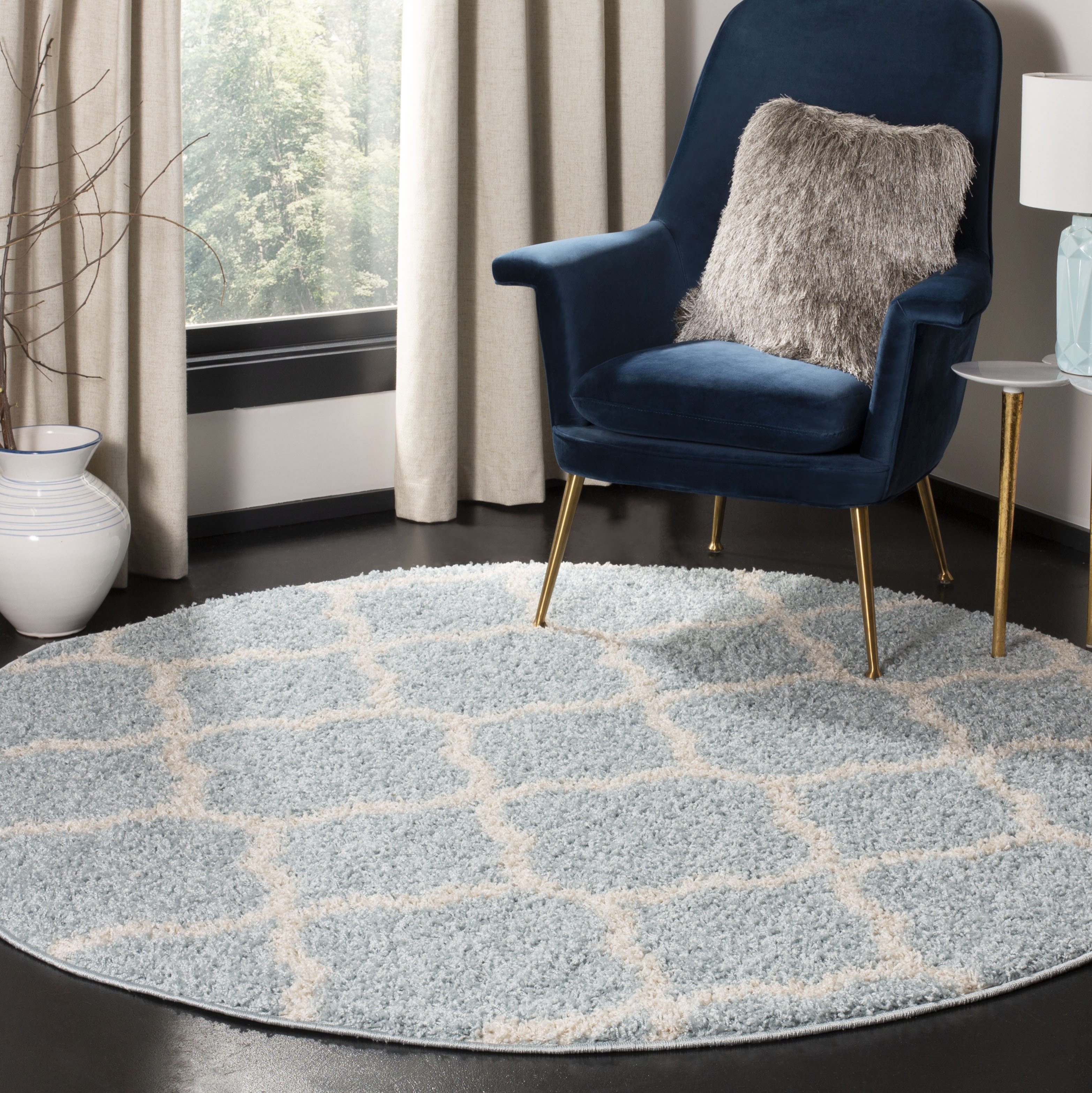Arlo Home Woven Area Rug, SG168D, Blue/Ivory,  6' 7" X 6' 7" Round - Image 1
