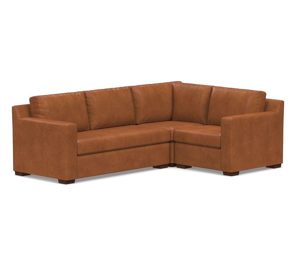 Shasta Square Arm Leather Left Arm 3-Piece Corner Sectional, Polyester Wrapped Cushions, Vintage Caramel - Image 0