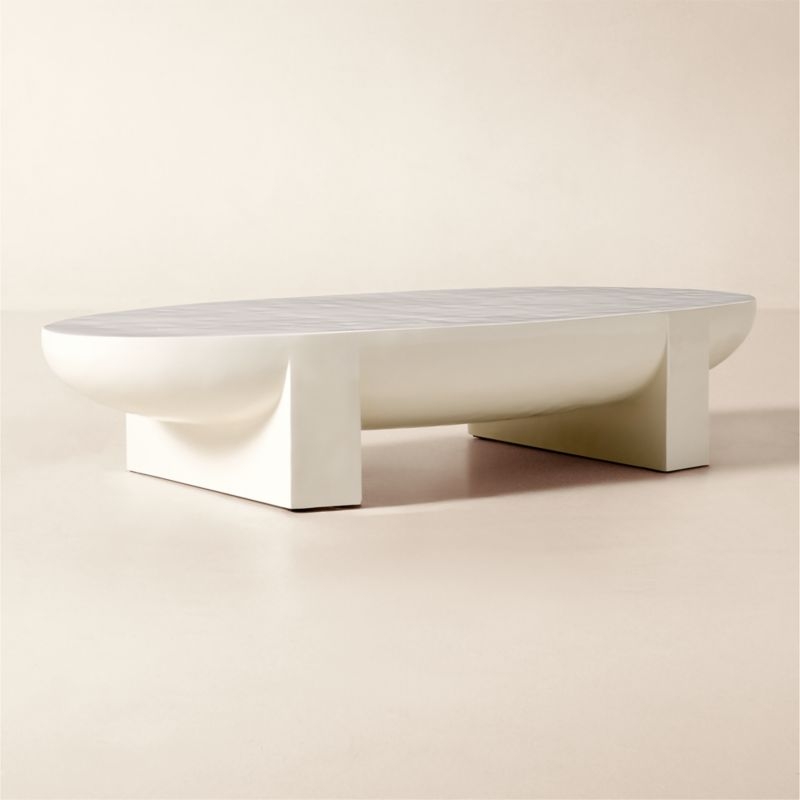 Estelle 66" Oval White Resin Coffee Table - Image 4