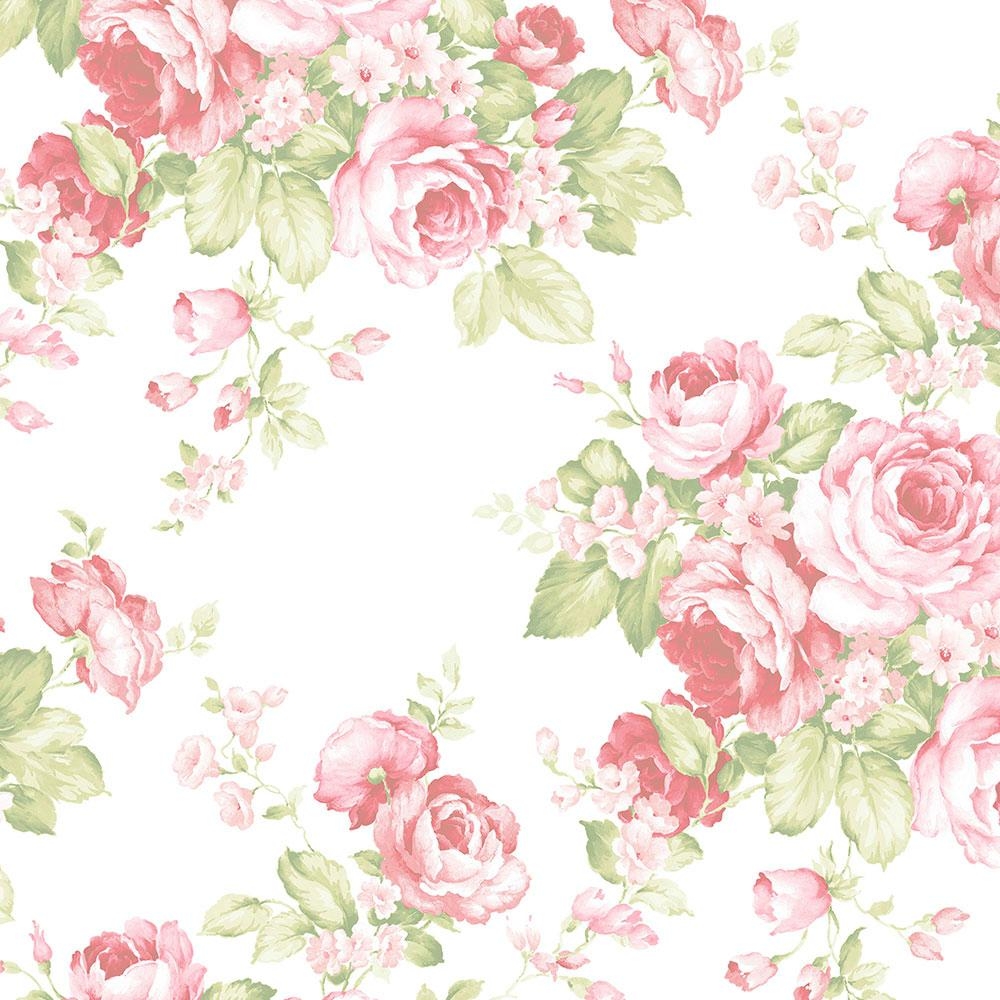 Grand Floral Wallpaper, Pink/Green - Image 0