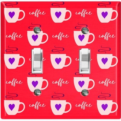 Metal Light Switch Plate Outlet Cover (Coffee Cups Green Hearts Teal - Double Toggle) - Image 0