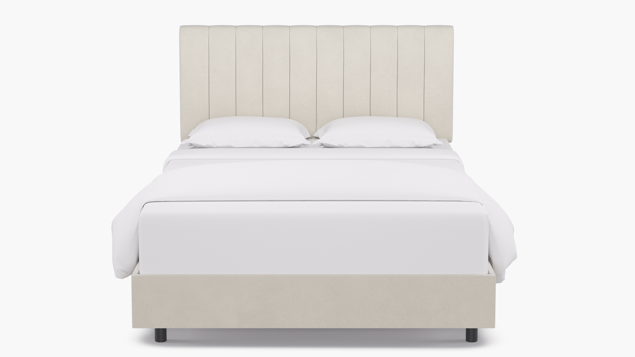 Channel Tufted Bed, White Classic Velvet, Queen - Image 1