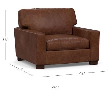 Turner Square Arm Leather Grand Armchair 43", Down Blend Wrapped Cushions, Churchfield Camel - Image 4