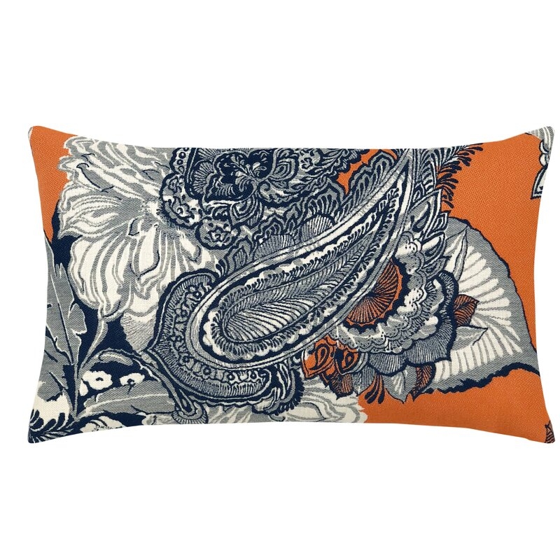 Elaine Smith Celestina Sunbrella Indoor / Outdoor Paisley Lumbar Pillow Color: Navy/Orange - Image 0