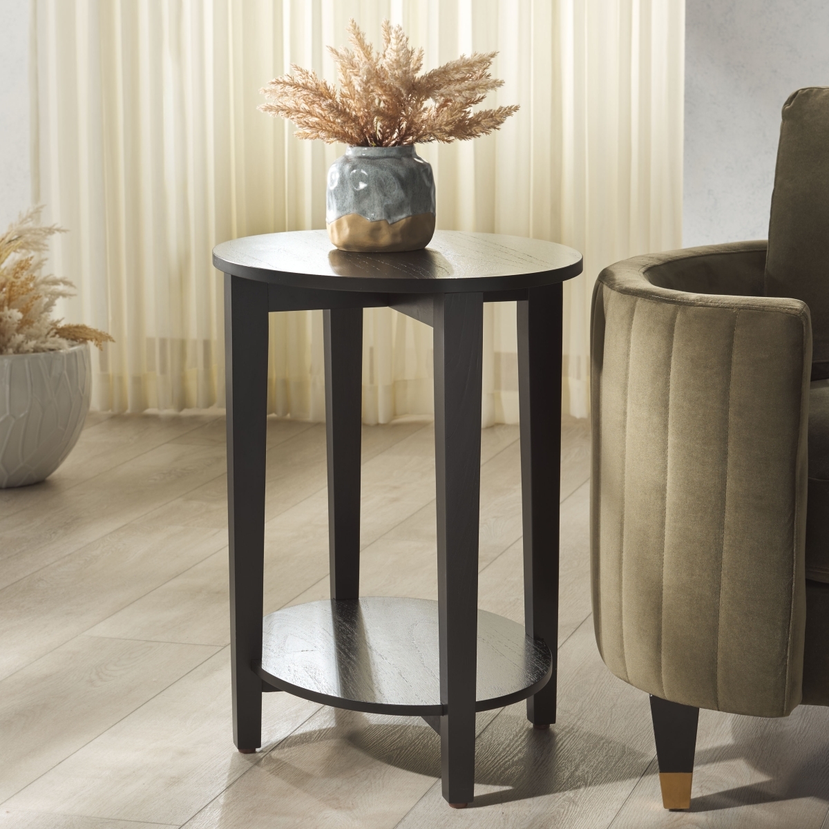 Leonardi Oval Wood Accent Table - Black - Image 1