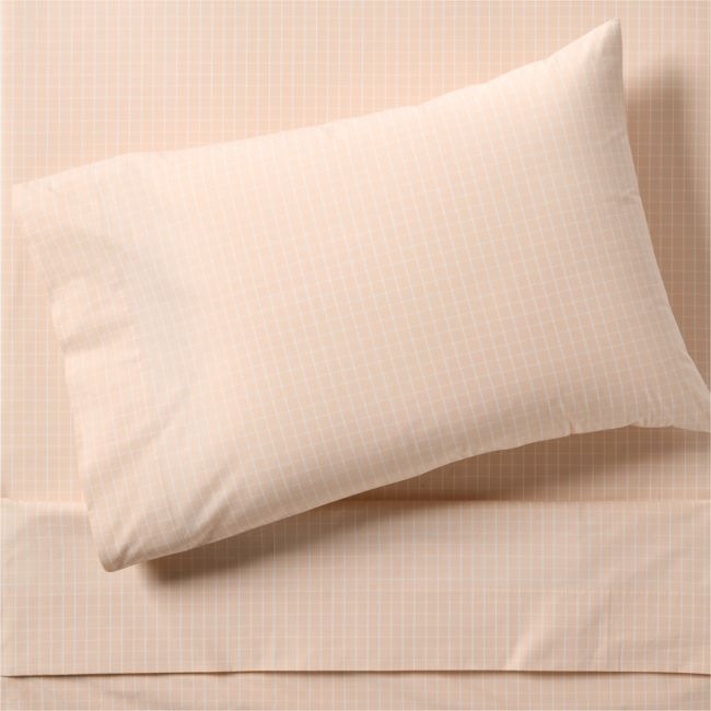 Stax Mini Grid Elegant Pink Yarn-Dyed Organic Cotton Kids Twin Sheet Set - Image 0