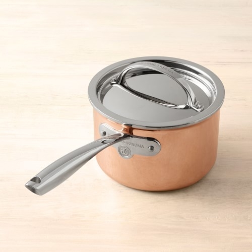 Williams Sonoma Thermo-Clad(TM) Copper Sauce Pan with Lid, 3-Qt. - Image 0