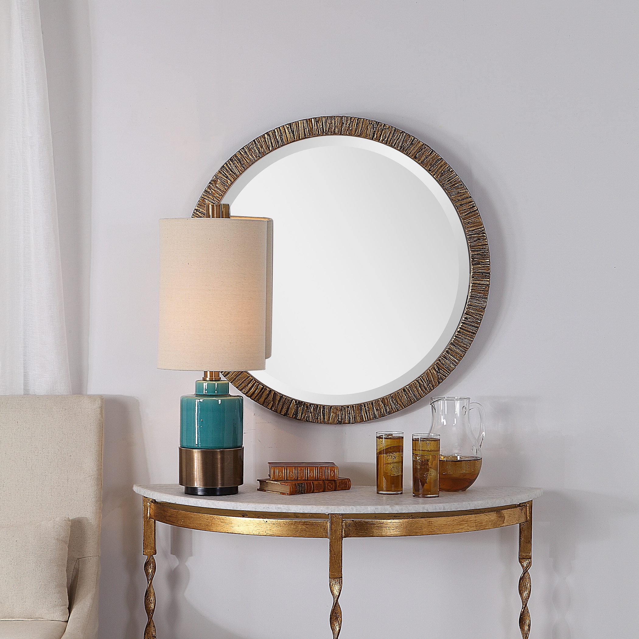 Wayde Gold Bark Round Mirror - Image 1