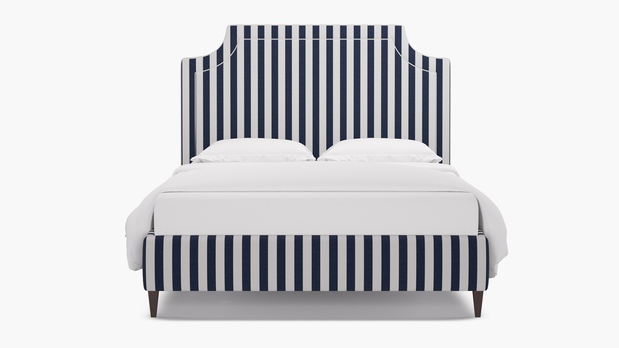 Deco Bed, Navy Cabana Stripe, Espresso Square Tapered Leg, Twin - Image 0