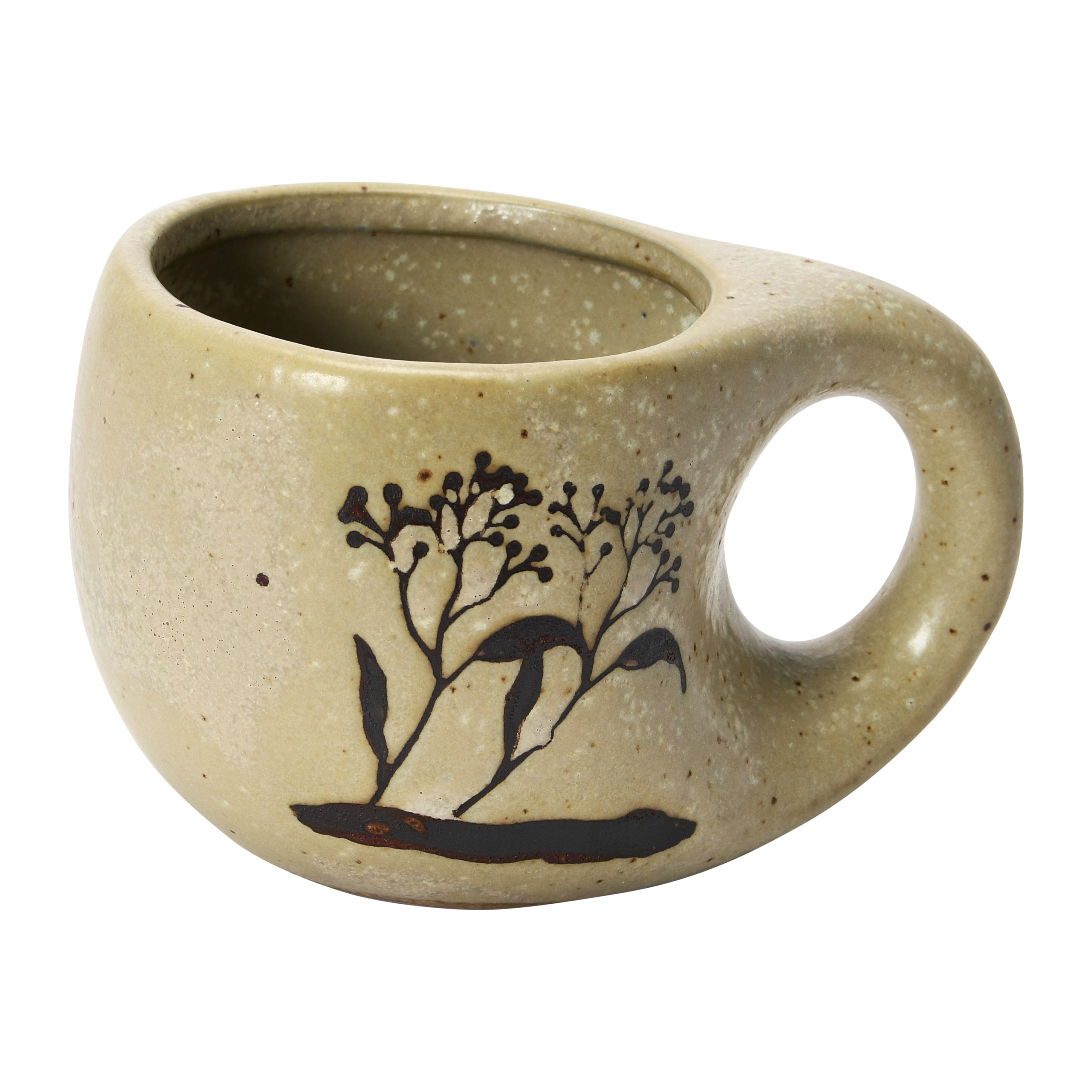  Stoneware Mug with Wax Relief Floral Image, Speckled Tan and Brown Reactive Glaze - Image 0