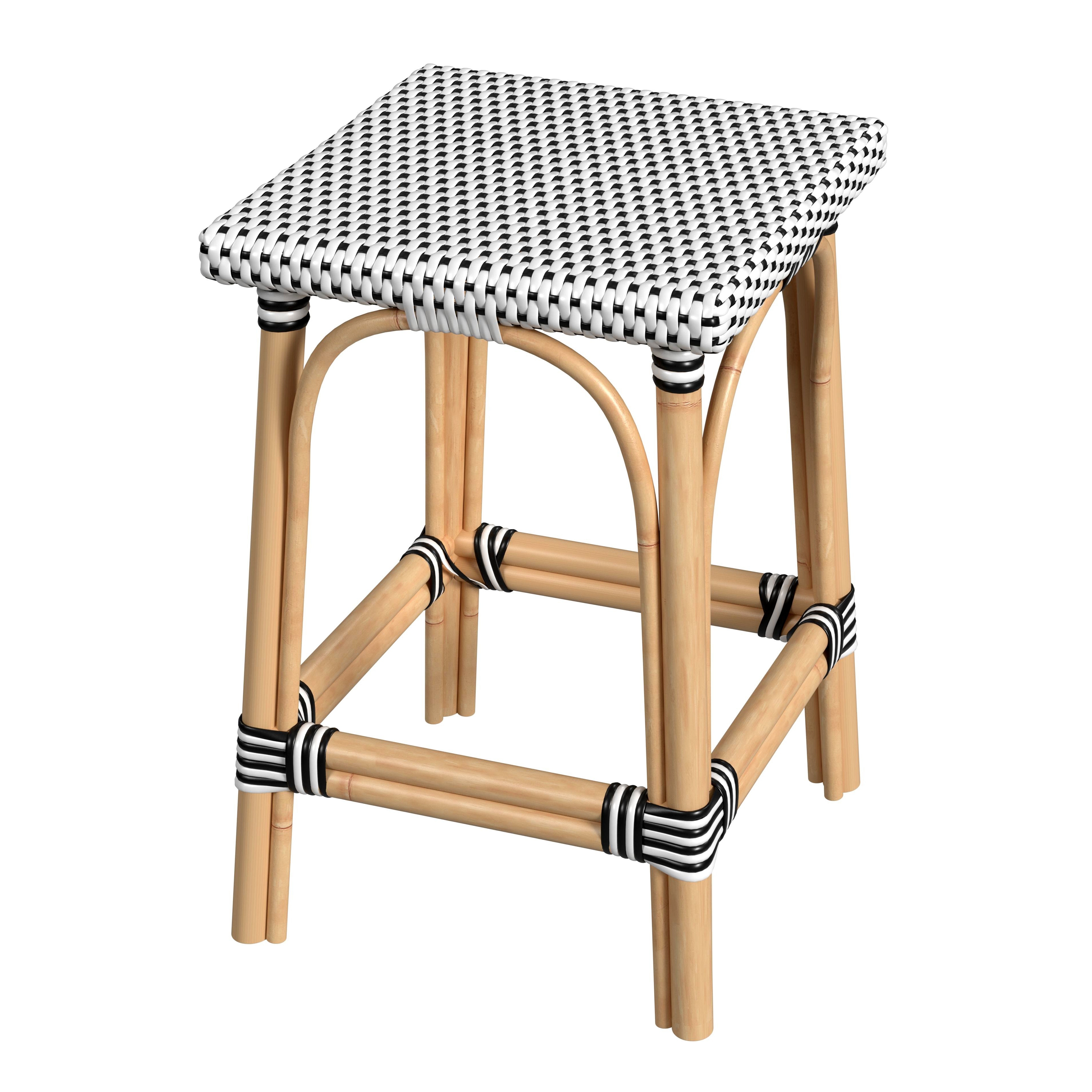 Riviera White/Black Dot/ Natural Rattan Frame Counter Stool - Image 0