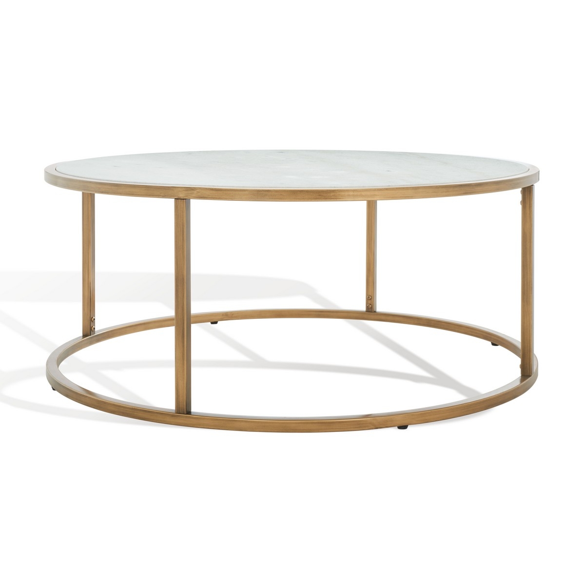 Brynna Round Marble Coffee Table - White/Bronze - Image 7