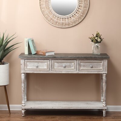 Wood And Metal Farmhouse Distressed Console Table - Image 0