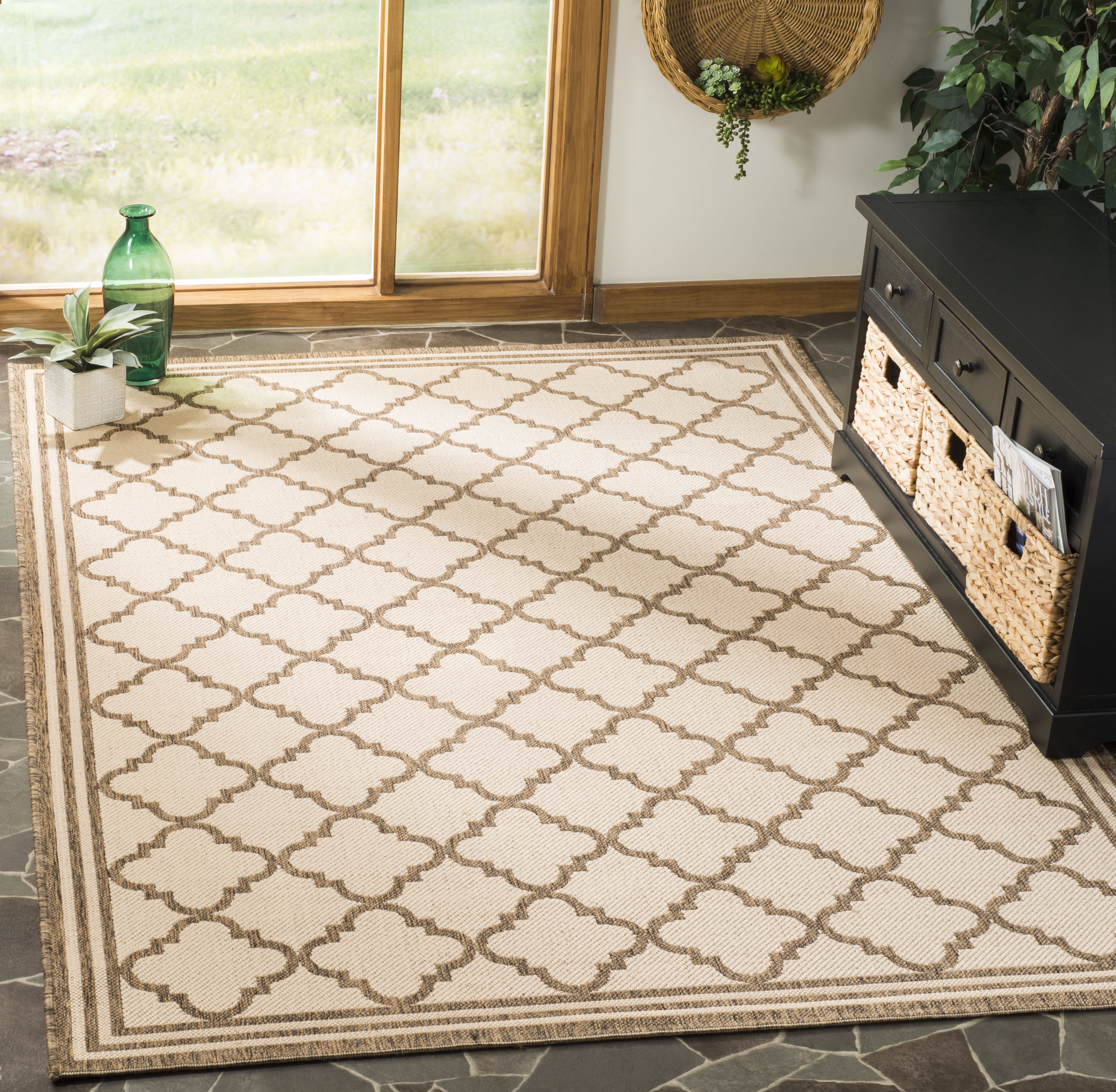 Arlo Home Indoor/Outdoor Woven Area Rug, LND121C, Cream/Beige,  5' 1" X 7' 6" - Image 1