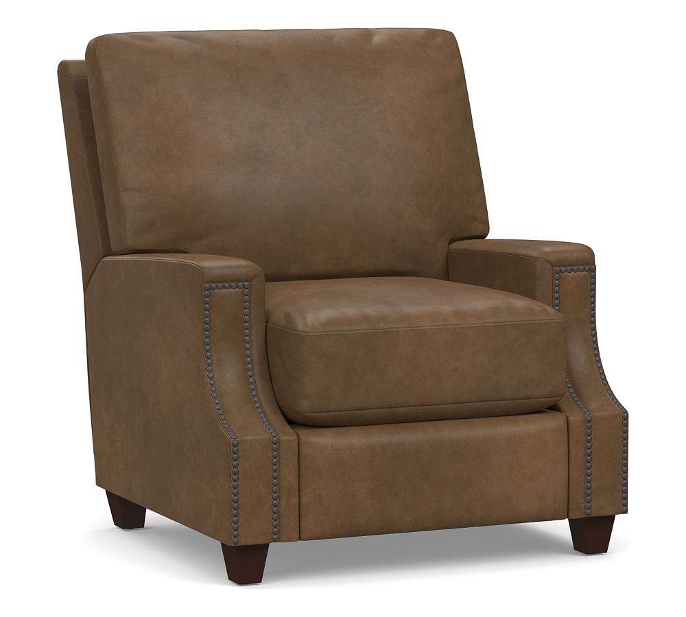 James Square Arm Leather Recliner, Down Blend Wrapped Cushions, Churchfield Chocolate - Image 0