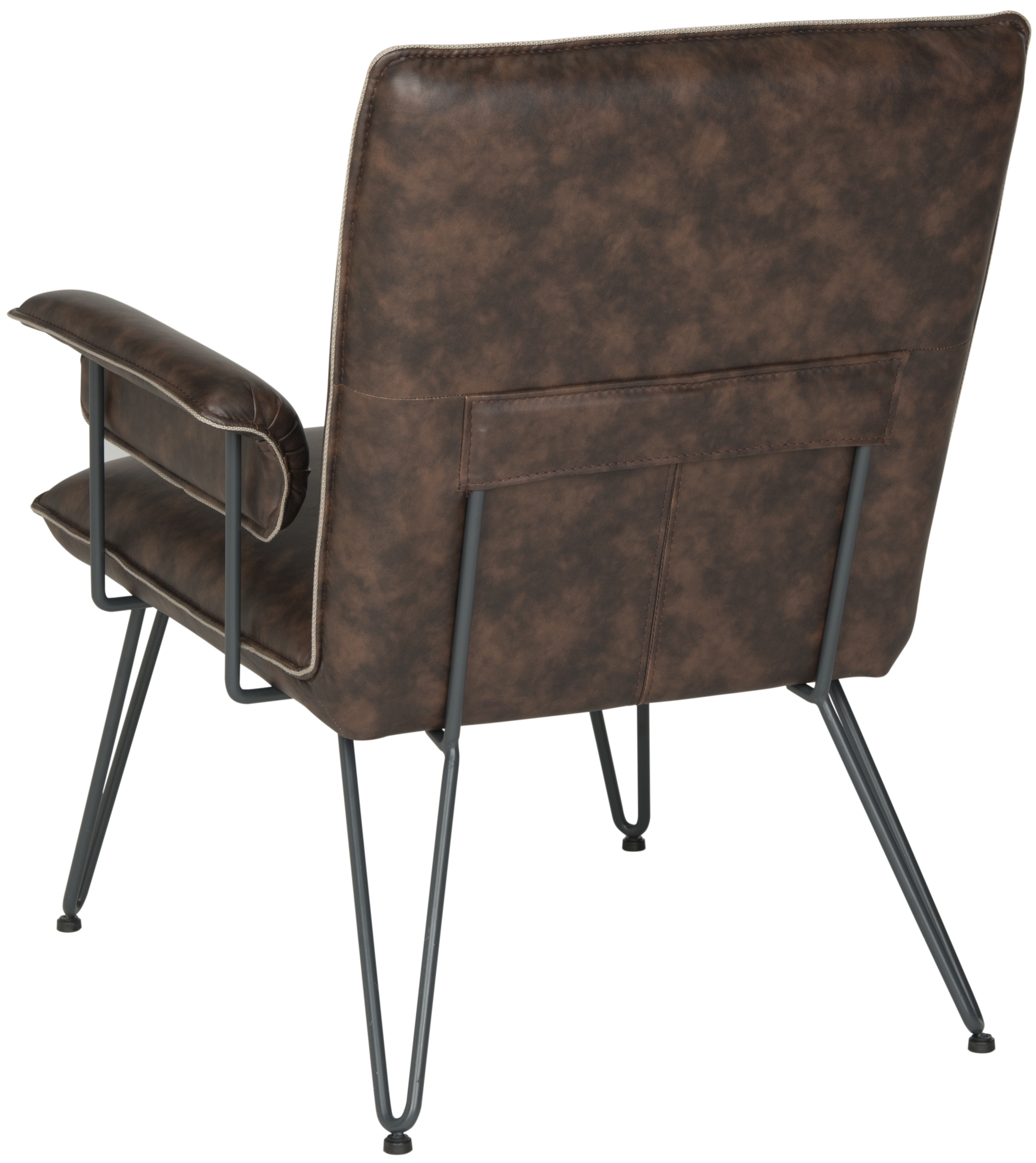 Johannes 17.3"H Mid Century Modern Leather Arm Chair - Antique Brown/Black - Arlo Home - Image 1