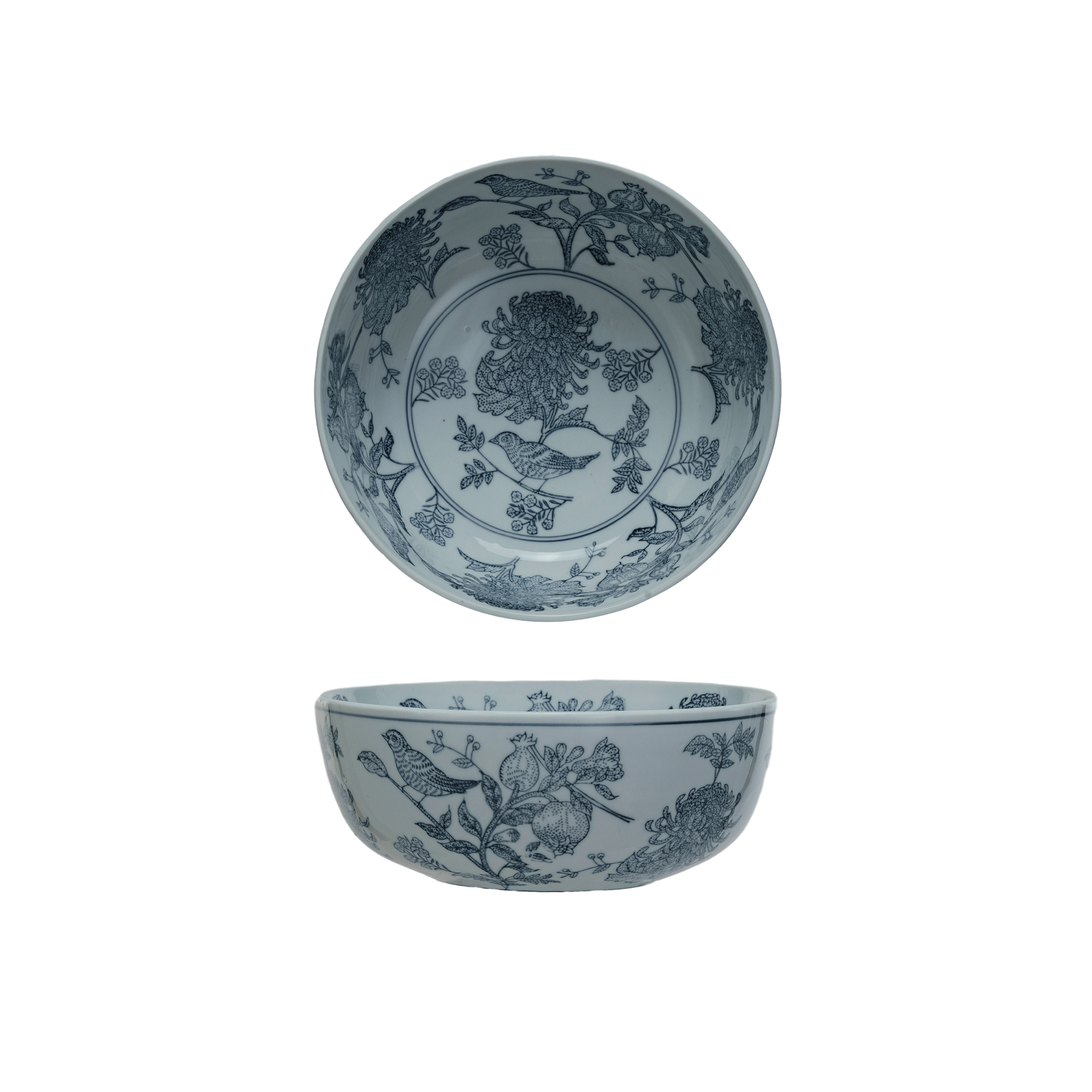 Aviary Garden Stoneware Bowl, Blue and White - Image 0