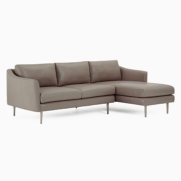Sloane 96" Left 2-Piece Chaise Sectional, Ludlow Leather, Gray Smoke, Light Bronze - Image 1