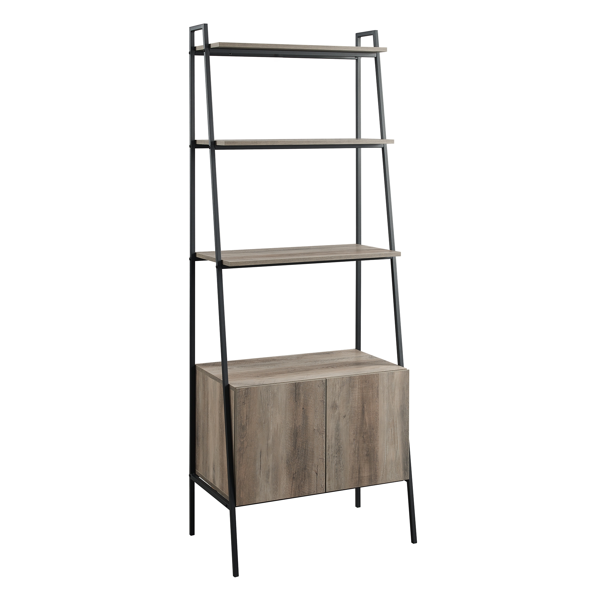 Arlo 72" Industrial Modern Ladder Shelf with Cabinet - Grey Wash - Image 1