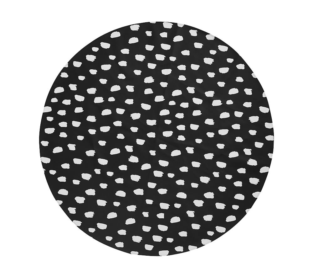 Round Faux Leather Brushstroke Dot Mat, Black/White, 5' round - Image 0