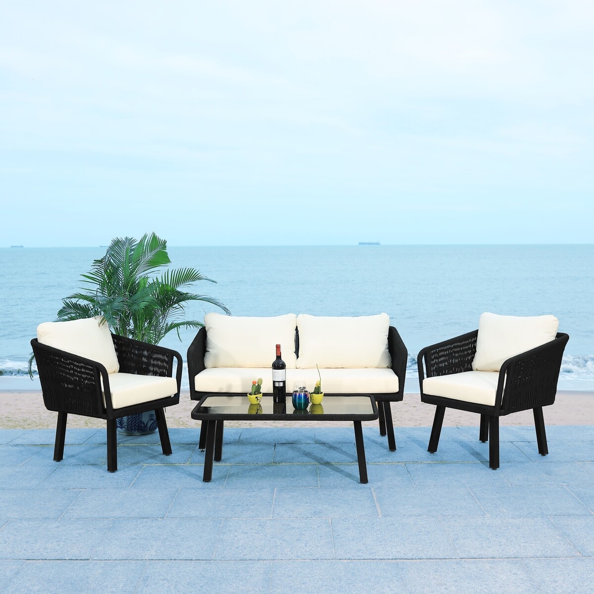 Kerson 4 Pc Rope Living Set - Black/Beige - Safavieh - Image 9
