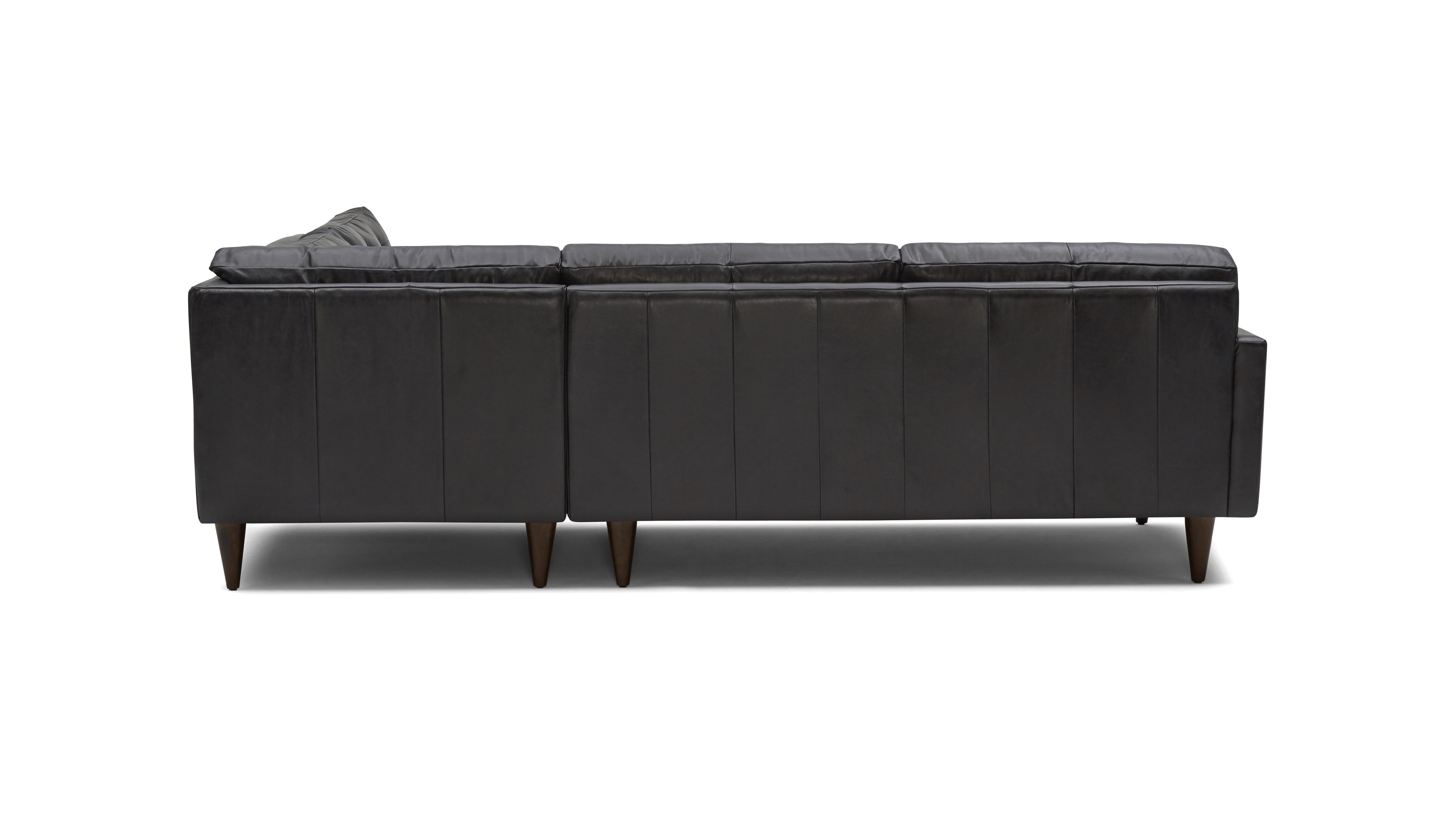 Black Eliot Mid Century Modern Leather Sectional with Bumper - Santiago Steel - Mocha - Right  - Image 4