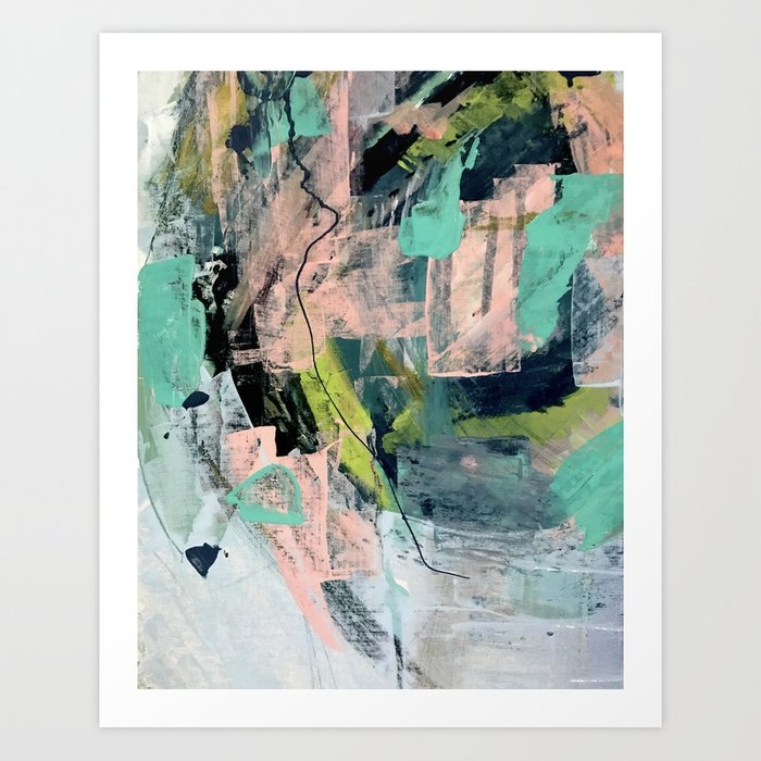 Connect [4] : A Vibrant Acrylic Abstract In Neon Green, Blues, Pinks, & Hints Of Orange Art Print by Alyssa Hamilton Art - X-Large - Image 0