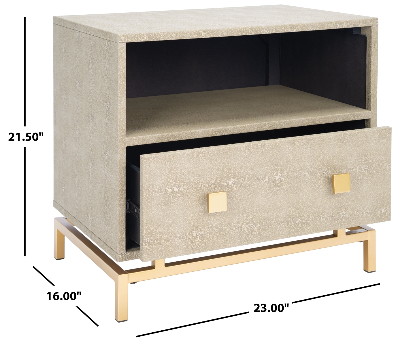 Meilana 1 Shelf 1 Drawer Nightstand - Light Taupe / Brass - Safavieh - Image 8