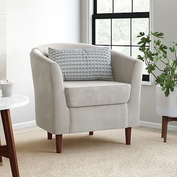 Mila Chair, Poly, Performance Washed Canvas, White, Auburn - Image 1