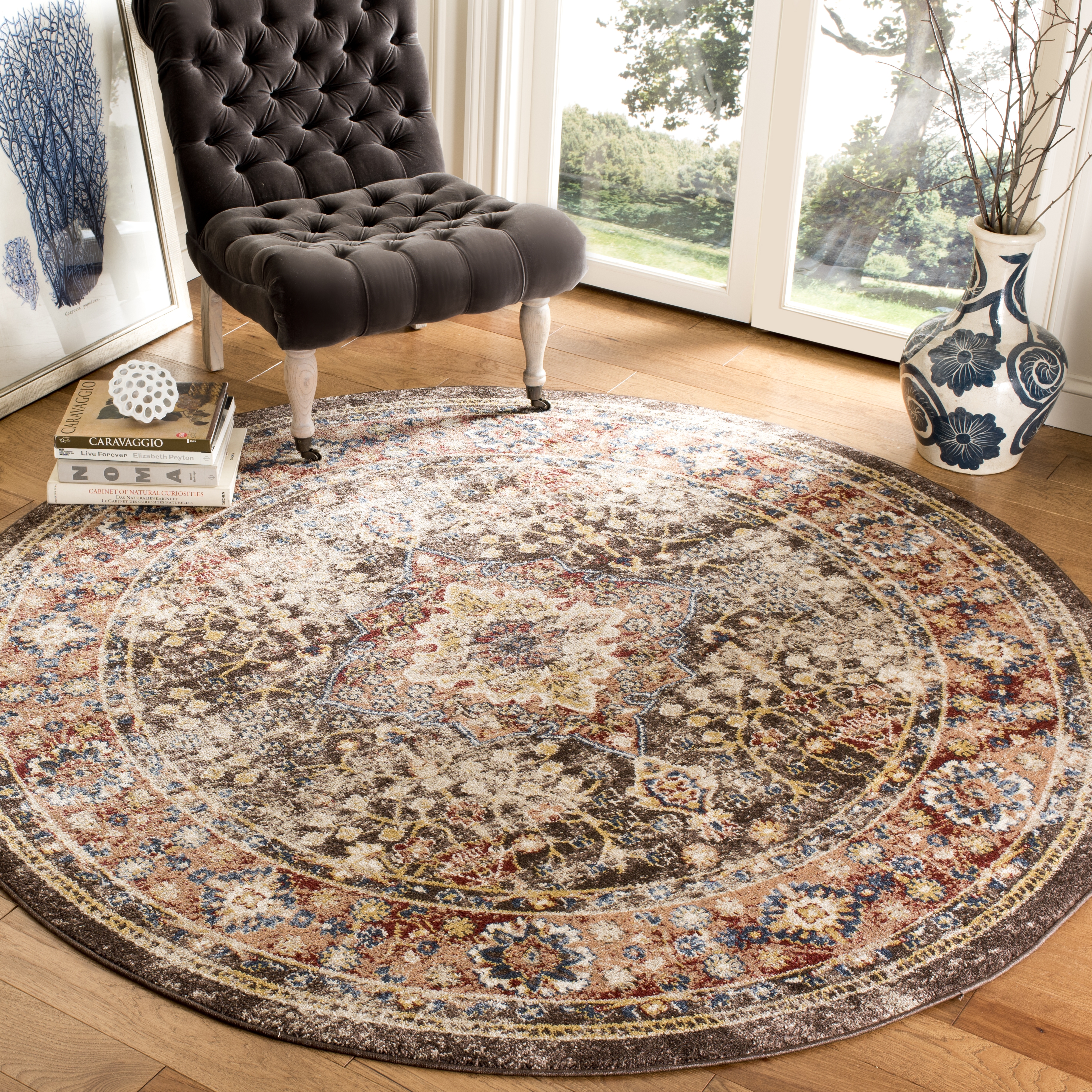 Arlo Home Woven Area Rug, BIJ652D, Brown/Rust,  6' 7" X 6' 7" Round - Image 1