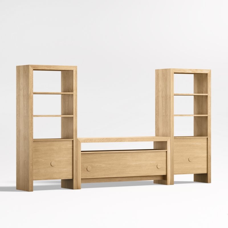 Baja Natural 72" Oak Storage Media Console and 2 Storage Bookcases - Image 4