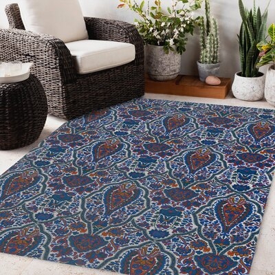 Diggines BLUE AND ORANGE Outdoor Rug By Bungalow Rose - Image 0
