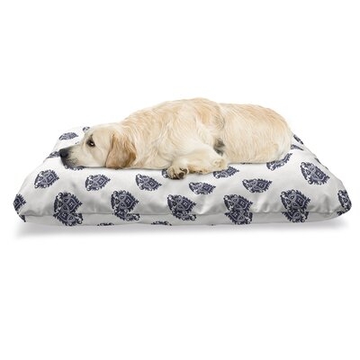 Ambesonne Victorian Pet Bed, Themed Ornaments In Calming Soft Tone Floral Repetition, Chew Resistant Pad For Dogs And Cats Cushion With Removable Cover, 24" X 39", Dark Indigo White - Image 0