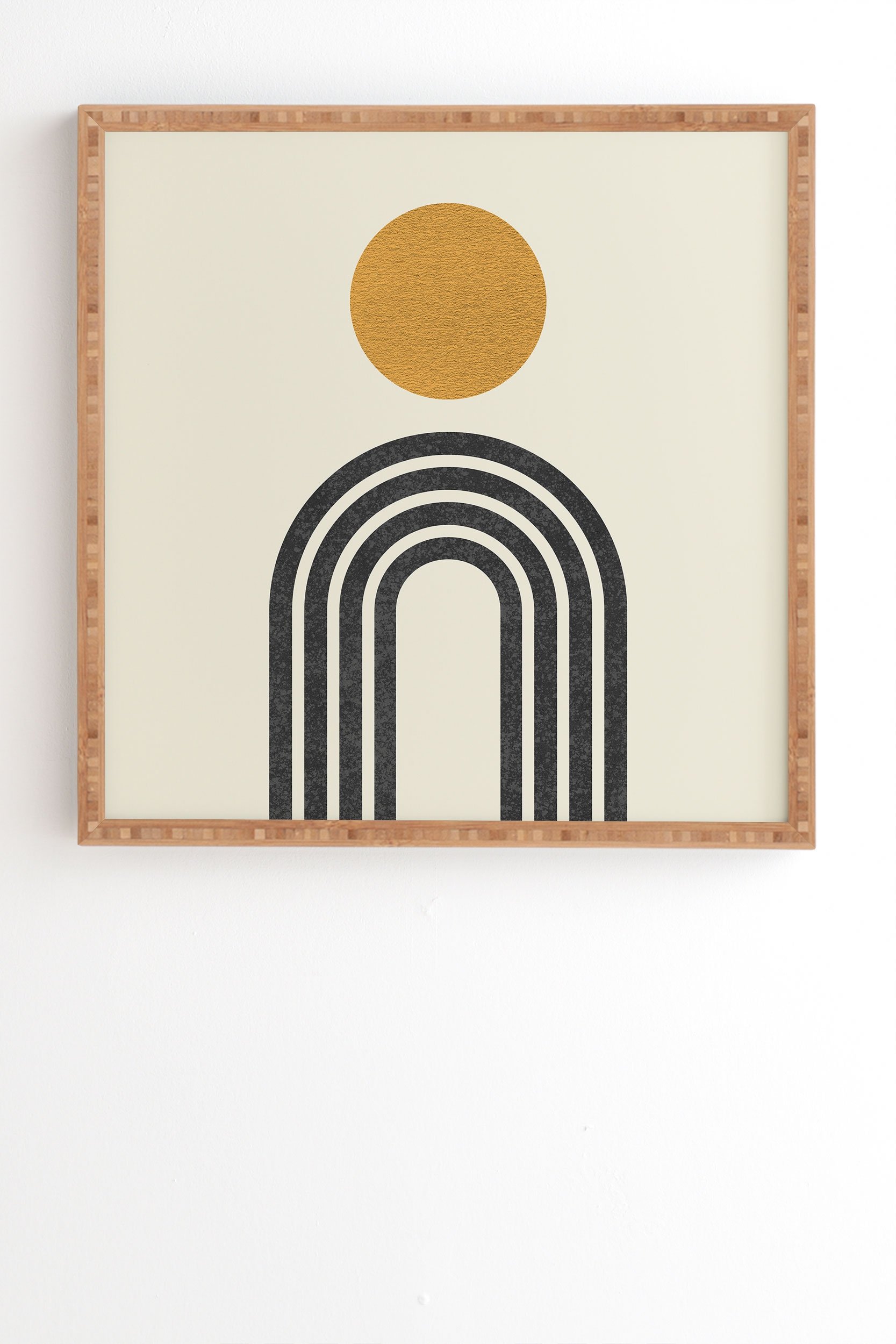 Mid Century Modern Gold Sun by MoonlightPrint - Framed Wall Art Bamboo 19" x 22.4" - Image 1