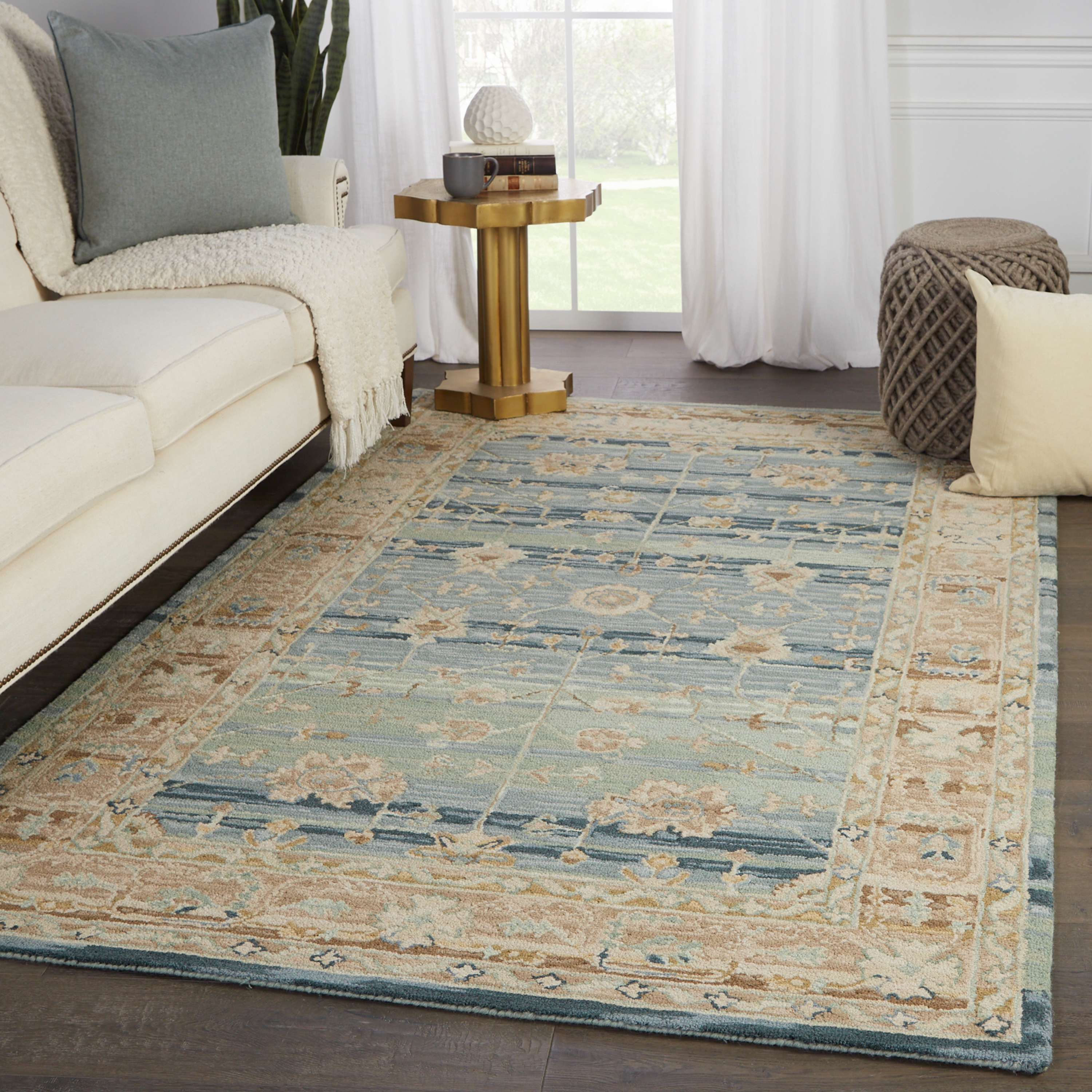 Label J Jensine COM08 Handmade Oriental Green and Tan Area Rug (6'x9') - Image 4