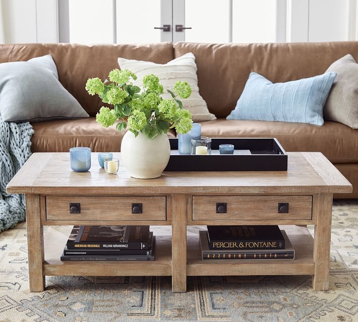 Benchwright Rectangular Wood Coffee Table with Drawers, Seadrift, 54" - Image 3