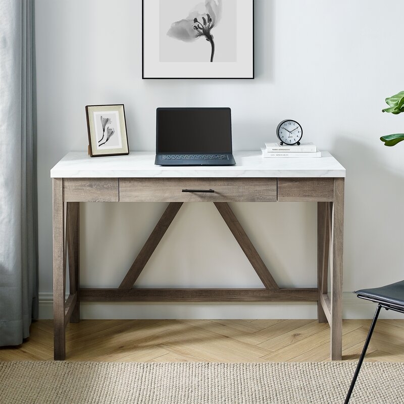Offerman Desk, Gray Wash & Faux White Marble - Image 3
