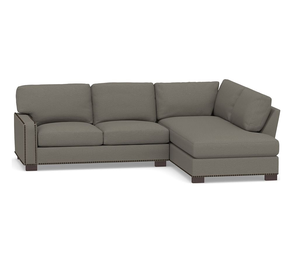 Turner Square Arm Upholstered Left Arm Loveseat Return Bumper Sectional with Nailheads, Down Blend Wrapped Cushions, Chunky Basketweave Metal - Image 0