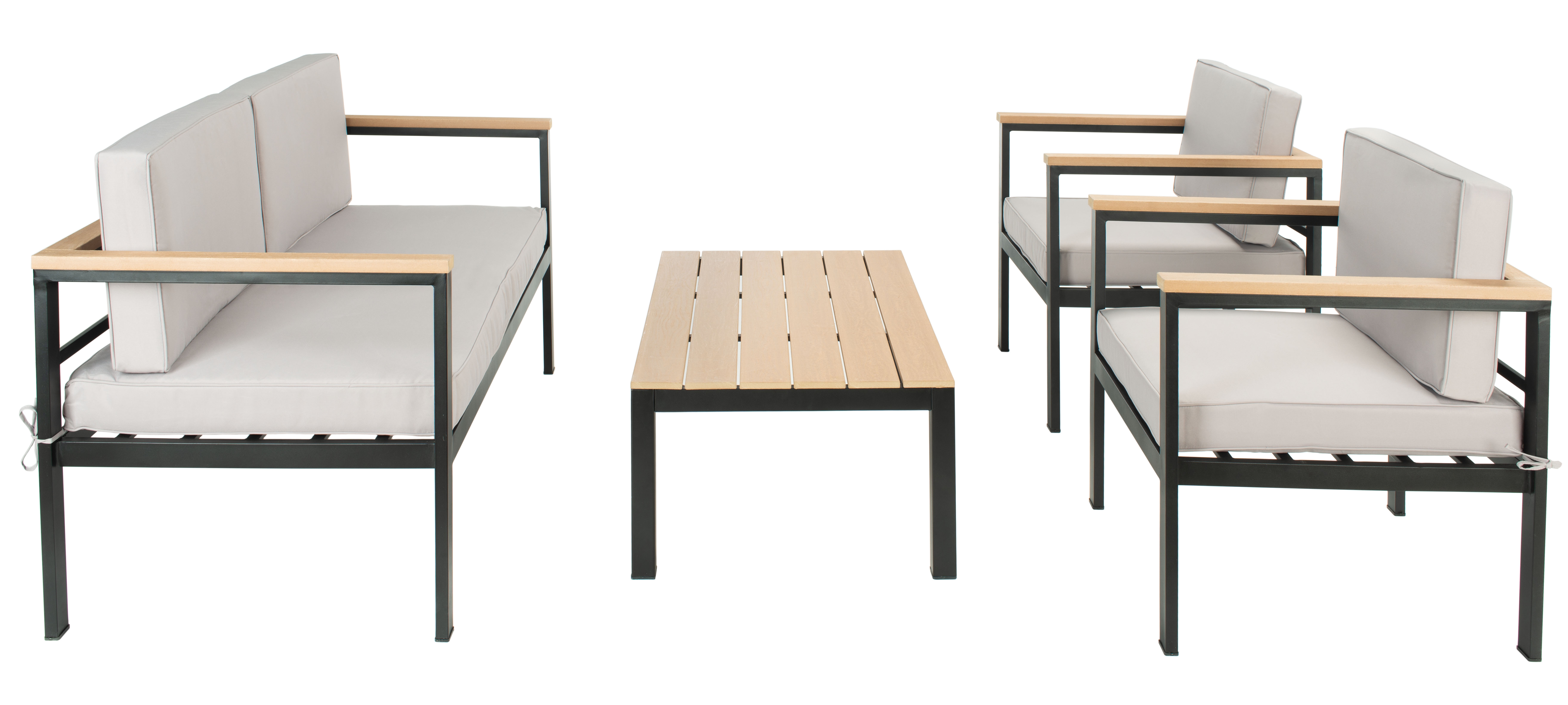 Hendor 4 Piece Living Set - Black Metal/ Grey Cushion - Safavieh - Image 2