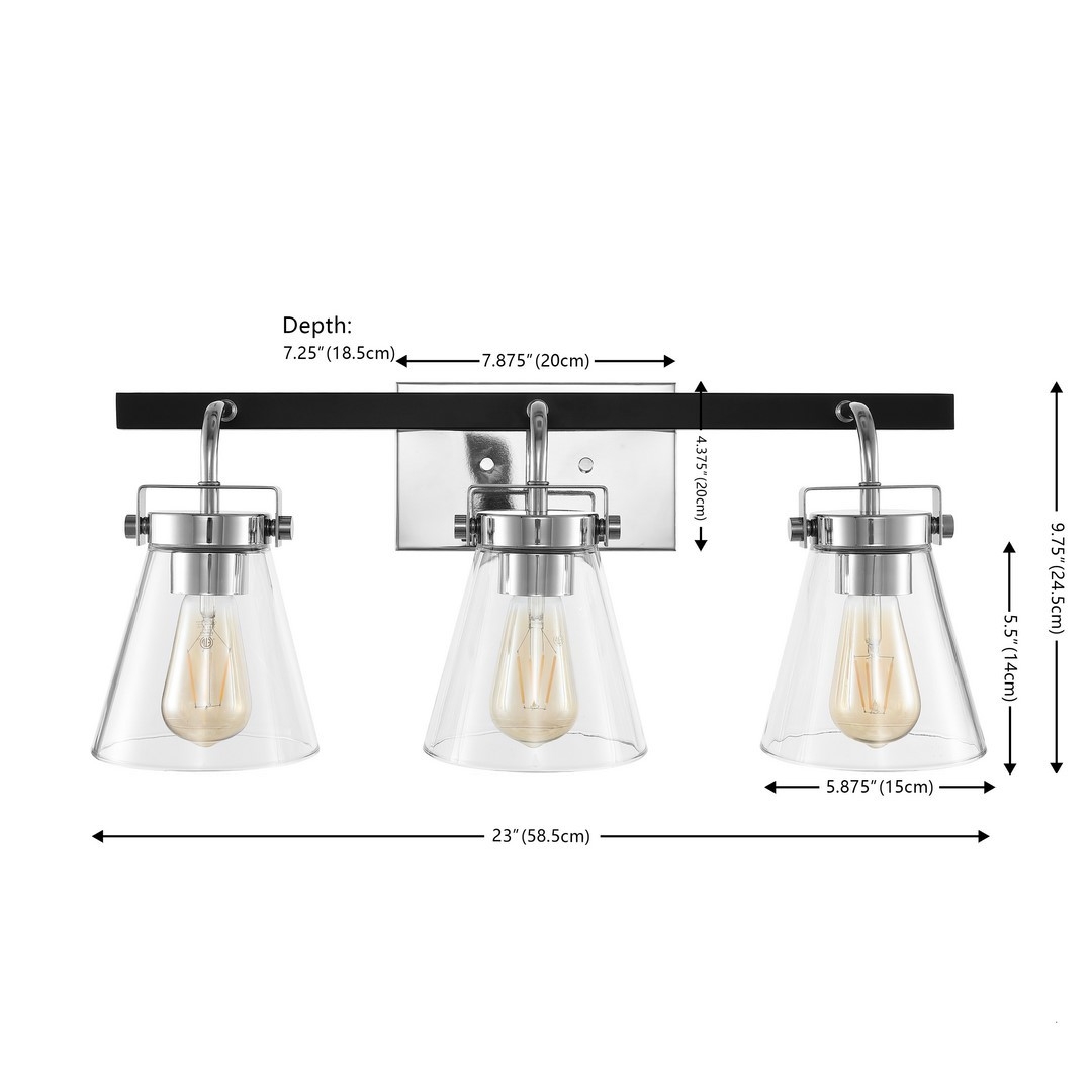 Rayney 3Lt 23" Wall Sconce - Chrome / Black - Safavieh - Image 4