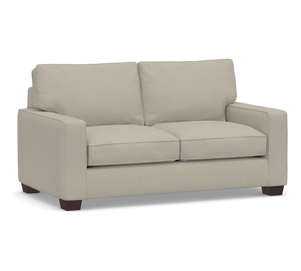 PB Comfort Square Arm Upholstered 70.5" Loveseat, Box Edge Down Blend Wrapped Cushions, Performance Boucle Fog - Image 0