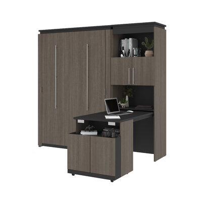 Bestar Orion Full Murphy Bed And Shelving Unit With Fold-Out Desk (89W) In Bark Gray & Graphite - Image 0