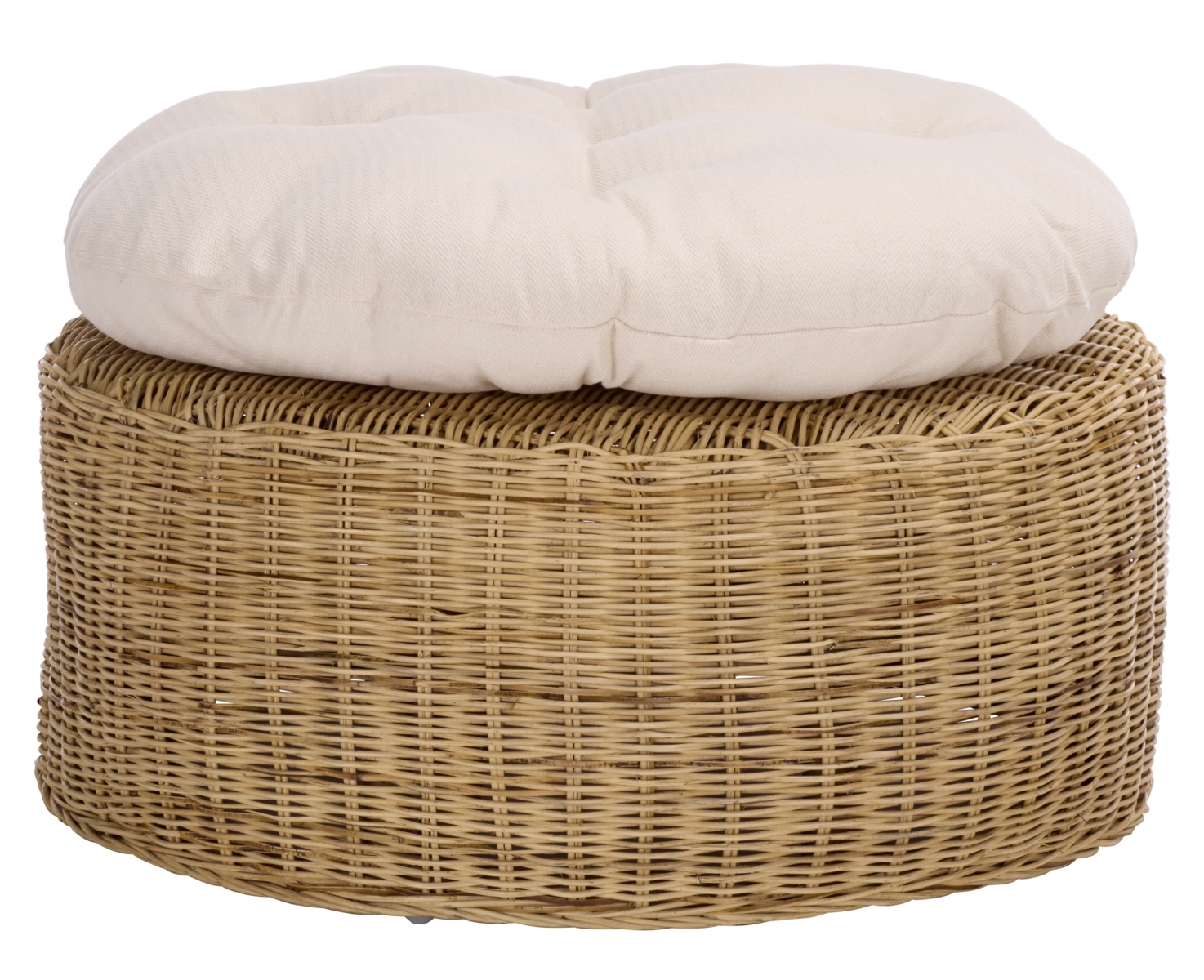 Bori Round Ottoman With Cushion - Natural / White - Image 0