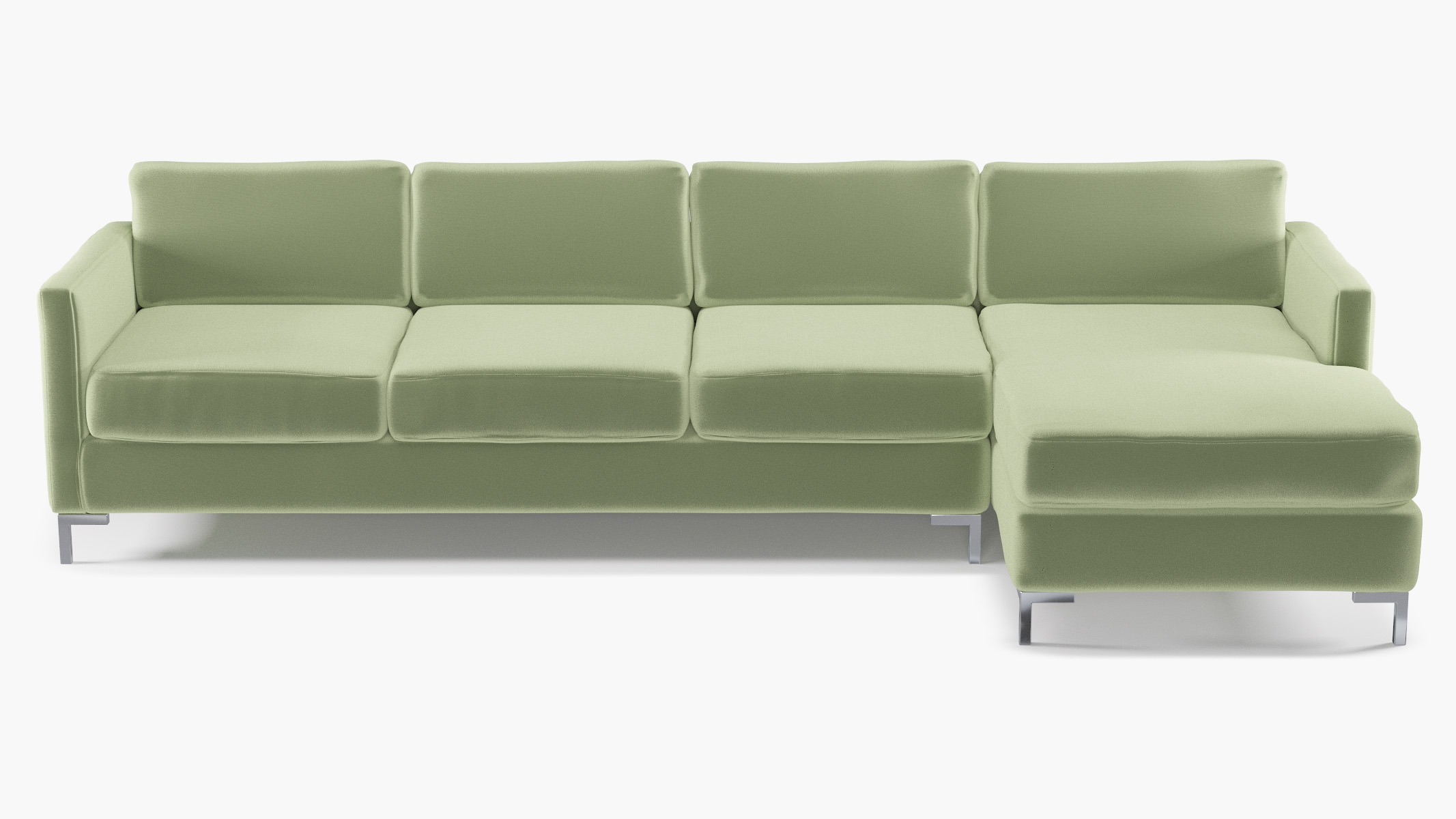 Modern Sectional, Right Facing, Celadon Performance Plush Velvet, Chrome L Leg - Image 0