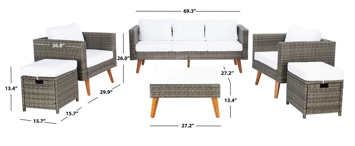 Presla 6 Pc Living Set - Grey Brown/White - Safavieh - Image 8