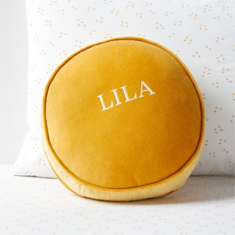 Harriet Round Savannah Yellow Velvet Kids Throw Pillow - Image 1