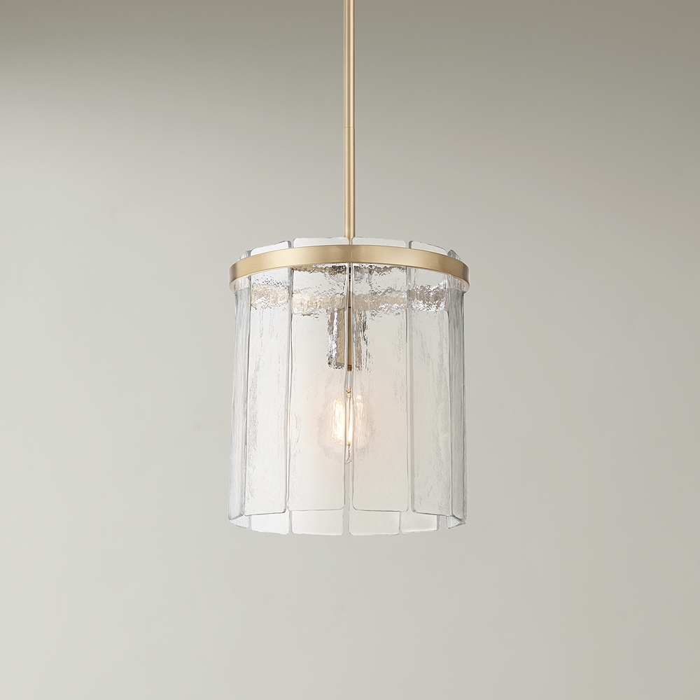 Possini Euro Soresi 10"W Satin Brass and Piastra Glass Mini Pendant - Image 0