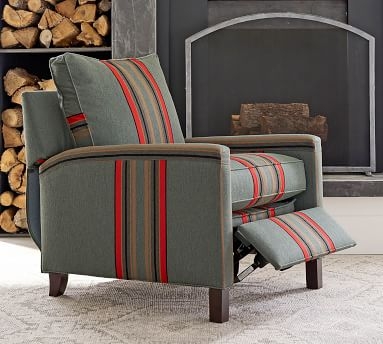 Tyler Square Arm Upholstered Recliner, Down Blend Wrapped Cushions, Sunbrella(R) Performance Pendleton(R) Yakima Park Heathered Green - Image 3