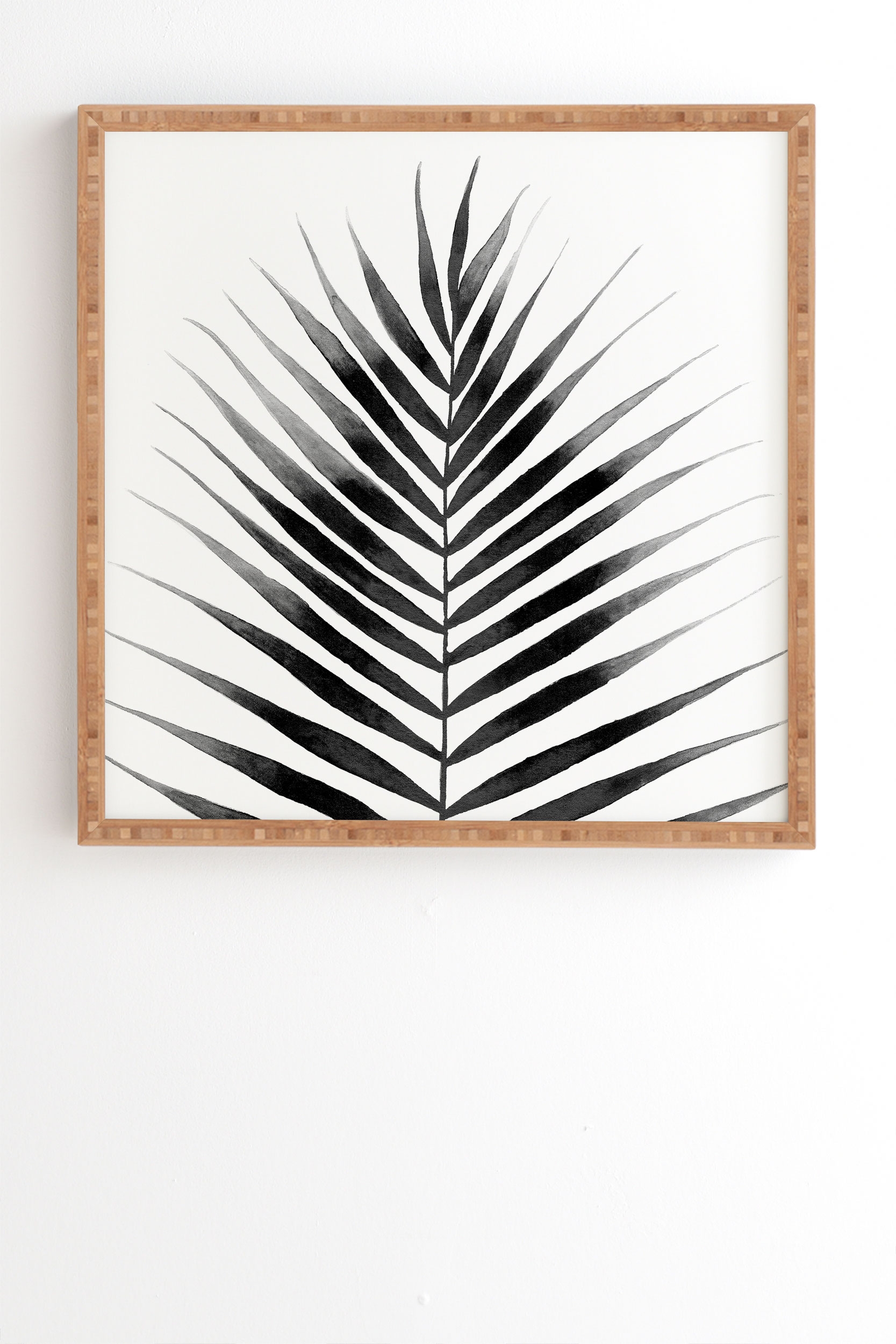 Palm Leaf Watercolor Black And White by Kris Kivu - Framed Wall Art Bamboo 20" x 20" - Image 0