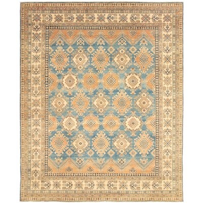 One-of-a-Kind Haddad Hand-Knotted 2010s Ushak Blue/Ivory 8' x 9'11" Wool Area Rug - Image 0